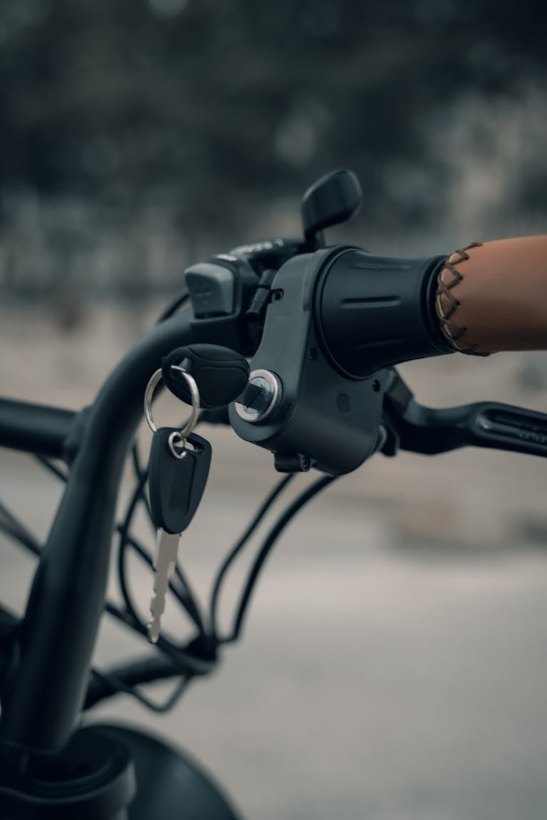 Keys hanging from e-bike on lock position